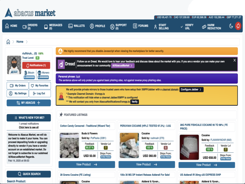 Abacus Market dark web interface 2025